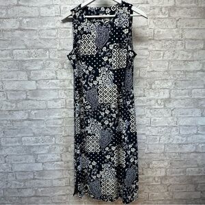 TOMMY Hilfiger navy print pattern maxi‎ dress women’s size 12
